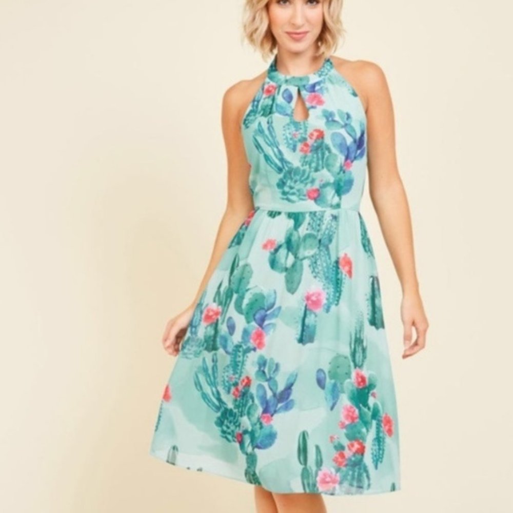 Modcloth Blogger The Better Cactus Halter Dress - image 1